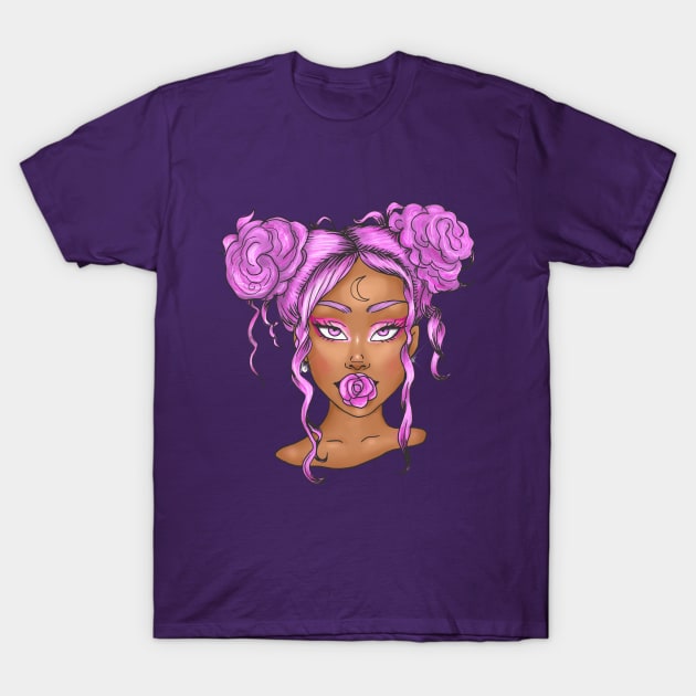 Cute black girl with pink hair art T-Shirt by MiaArt365